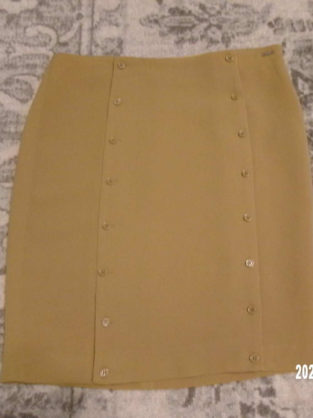 Armani Exchange Chartreuse Green Crepe Button Trim Knee Length Skirt Size 6